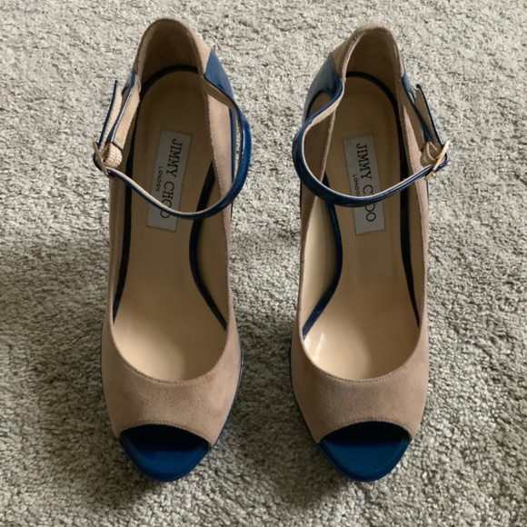 Jimmy Choo size 38 (8 American) blue and tan